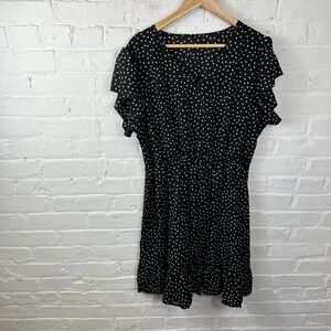 Shein Women's Short Sleeve Babydoll Mini Dress V-Neck Polka Dot Black/White 2XL